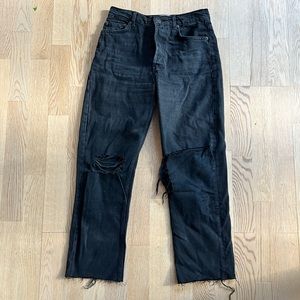 Reformation Cynthia High Rise Straight Cropped Jeans - Black Destroyed